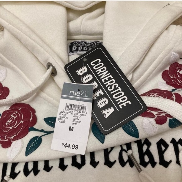 Rue 21 Cornerstore Bodega White Graphic Hoodie Sweatshirt, Floral, Men’s Medium - Picture 3 of 8
